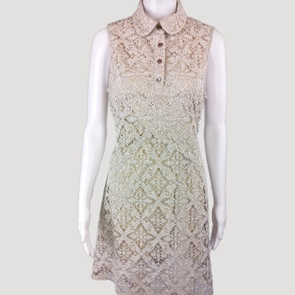 London Times Cream Midi Crochet Lace Dress